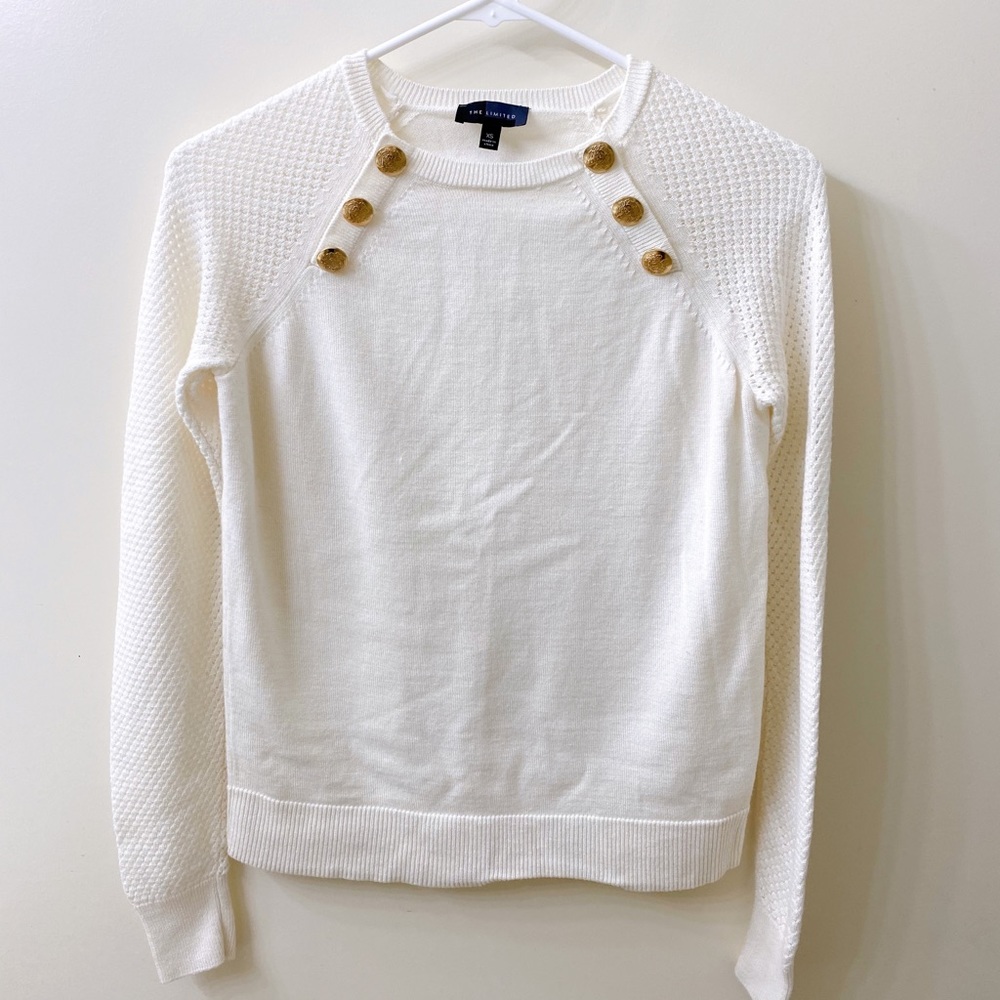 The Limited: White/Cream Sweater w Gold Buttons